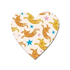 Cute Cats Seamless Pattern With Stars Funny Drawing Kittens Heart Magnet