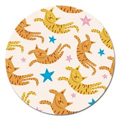 Cute Cats Seamless Pattern With Stars Funny Drawing Kittens Magnet 5  (round)