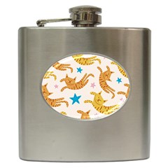 Cute Cats Seamless Pattern With Stars Funny Drawing Kittens Hip Flask (6 Oz)