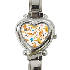 Cute Cats Seamless Pattern With Stars Funny Drawing Kittens Heart Italian Charm Watch