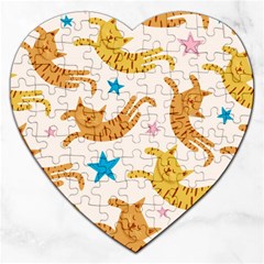 Cute Cats Seamless Pattern With Stars Funny Drawing Kittens Jigsaw Puzzle (heart) by Jancukart