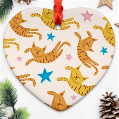 Cute Cats Seamless Pattern With Stars Funny Drawing Kittens Heart Ornament (two Sides)