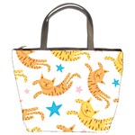 Cute Cats Seamless Pattern With Stars Funny Drawing Kittens Bucket Bag Front