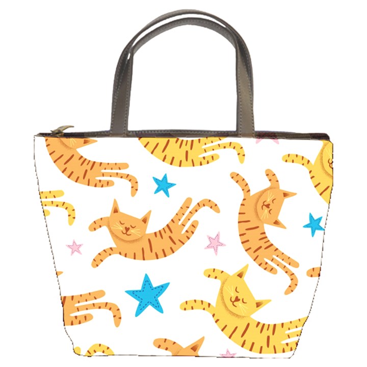 Cute Cats Seamless Pattern With Stars Funny Drawing Kittens Bucket Bag