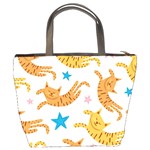 Cute Cats Seamless Pattern With Stars Funny Drawing Kittens Bucket Bag Back