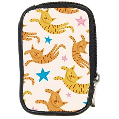 Cute Cats Seamless Pattern With Stars Funny Drawing Kittens Compact Camera Leather Case by Jancukart