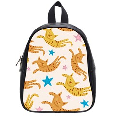 Cute Cats Seamless Pattern With Stars Funny Drawing Kittens School Bag (small)