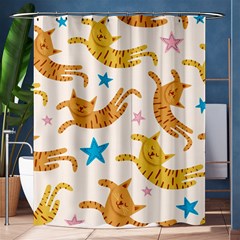 Cute Cats Seamless Pattern With Stars Funny Drawing Kittens Shower Curtain 60  X 72  (medium)  by Jancukart