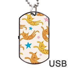 Cute Cats Seamless Pattern With Stars Funny Drawing Kittens Dog Tag Usb Flash (one Side) by Jancukart