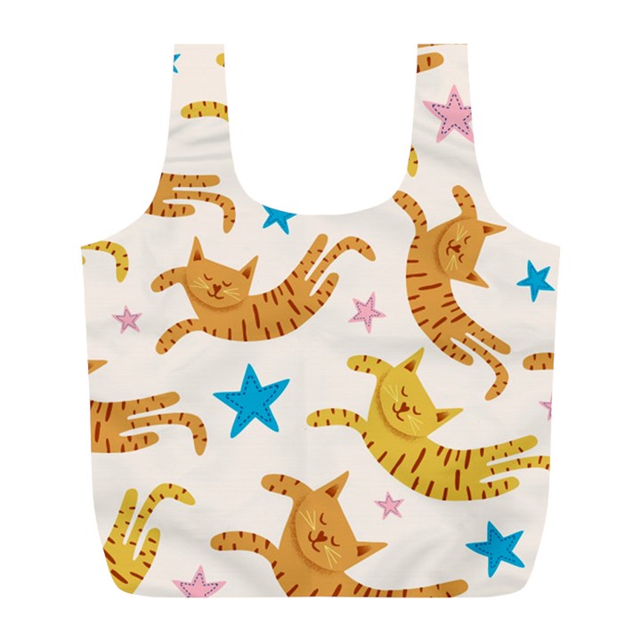 Cute Cats Seamless Pattern With Stars Funny Drawing Kittens Full Print Recycle Bag (L)