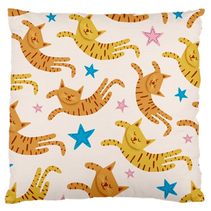 Cute Cats Seamless Pattern With Stars Funny Drawing Kittens Large Flano Cushion Case (Two Sides)