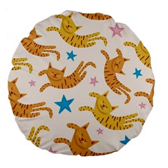 Cute Cats Seamless Pattern With Stars Funny Drawing Kittens Large 18  Premium Flano Round Cushions