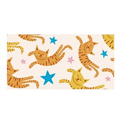 Cute Cats Seamless Pattern With Stars Funny Drawing Kittens Satin Wrap 35  X 70 