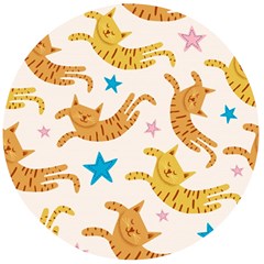 Cute Cats Seamless Pattern With Stars Funny Drawing Kittens Wooden Bottle Opener (round)