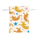 Cute Cats Seamless Pattern With Stars Funny Drawing Kittens Lightweight Drawstring Pouch (S) Front