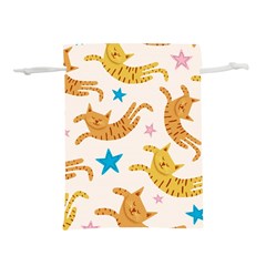 Cute Cats Seamless Pattern With Stars Funny Drawing Kittens Lightweight Drawstring Pouch (l)