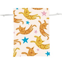 Cute Cats Seamless Pattern With Stars Funny Drawing Kittens  Lightweight Drawstring Pouch (xl) by Jancukart