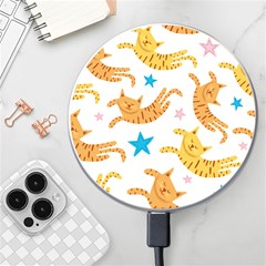 Cute Cats Seamless Pattern With Stars Funny Drawing Kittens Wireless Charger