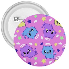 Seamless Pattern With Cute Kawaii Kittens 3  Buttons