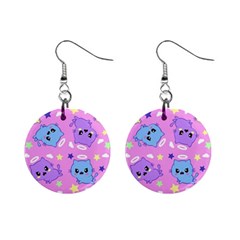 Seamless Pattern With Cute Kawaii Kittens Mini Button Earrings