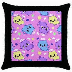 Seamless Pattern With Cute Kawaii Kittens Throw Pillow Case (black)