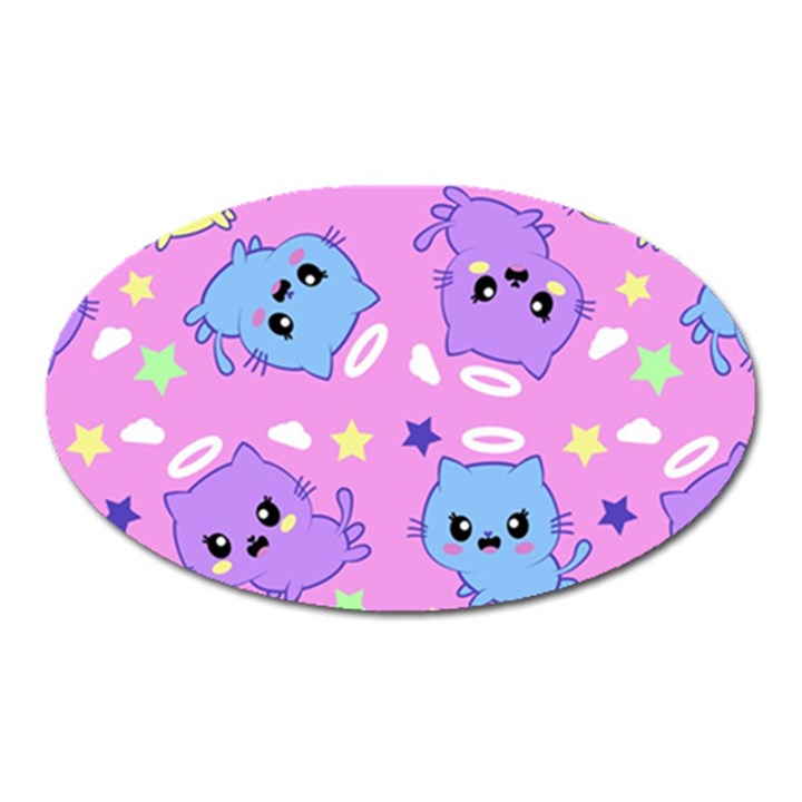 Seamless Pattern With Cute Kawaii Kittens Oval Magnet