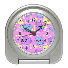 Seamless Pattern With Cute Kawaii Kittens Travel Alarm Clock