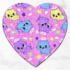 Seamless Pattern With Cute Kawaii Kittens Jigsaw Puzzle (heart) by Jancukart