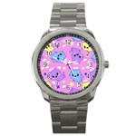 Seamless Pattern With Cute Kawaii Kittens Sport Metal Watch Front