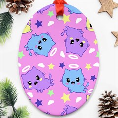 Seamless Pattern With Cute Kawaii Kittens Oval Ornament (two Sides)