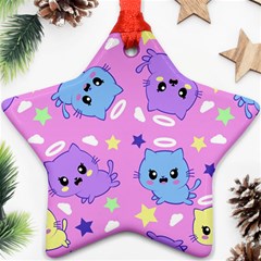 Seamless Pattern With Cute Kawaii Kittens Star Ornament (two Sides)