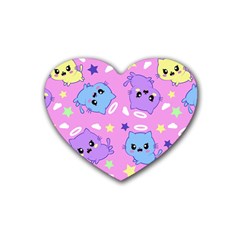 Seamless Pattern With Cute Kawaii Kittens Rubber Coaster (heart) by Jancukart