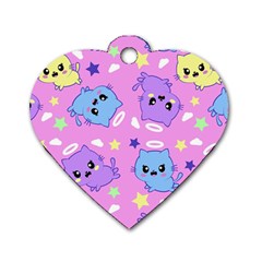 Seamless Pattern With Cute Kawaii Kittens Dog Tag Heart (one Side)