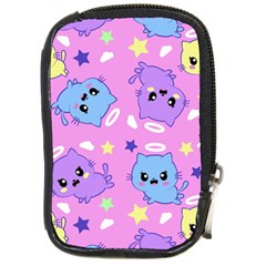 Seamless Pattern With Cute Kawaii Kittens Compact Camera Leather Case