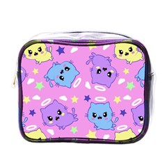 Seamless Pattern With Cute Kawaii Kittens Mini Toiletries Bag (one Side) by Jancukart