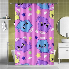 Seamless Pattern With Cute Kawaii Kittens Shower Curtain 48  X 72  (small)  by Jancukart