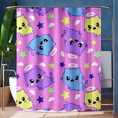 Seamless Pattern With Cute Kawaii Kittens Shower Curtain 60  X 72  (medium)  by Jancukart