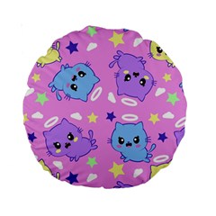 Seamless Pattern With Cute Kawaii Kittens Standard 15  Premium Round Cushions