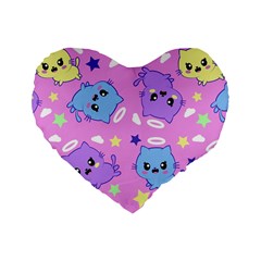 Seamless Pattern With Cute Kawaii Kittens Standard 16  Premium Heart Shape Cushions