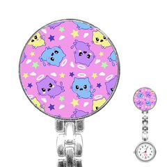 Seamless Pattern With Cute Kawaii Kittens Stainless Steel Nurses Watch