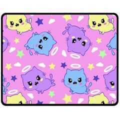 Seamless Pattern With Cute Kawaii Kittens Double Sided Fleece Blanket (medium) 