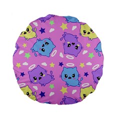 Seamless Pattern With Cute Kawaii Kittens Standard 15  Premium Flano Round Cushions