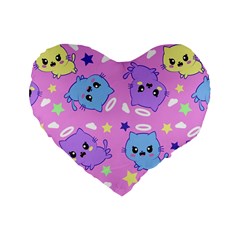 Seamless Pattern With Cute Kawaii Kittens Standard 16  Premium Flano Heart Shape Cushions