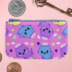 Seamless Pattern With Cute Kawaii Kittens Large Coin Purse