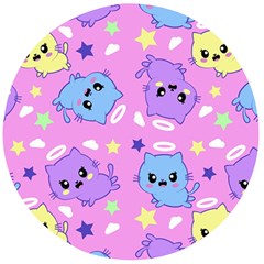 Seamless Pattern With Cute Kawaii Kittens Wooden Bottle Opener (round)