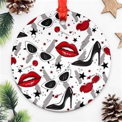 Red Lips Black Heels Pattern Ornament (round)