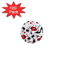 Red Lips Black Heels Pattern 1  Mini Magnets (100 Pack)  by Jancukart