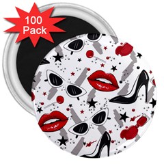 Red Lips Black Heels Pattern 3  Magnets (100 Pack) by Jancukart