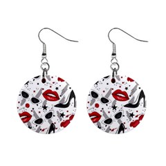 Red Lips Black Heels Pattern Mini Button Earrings