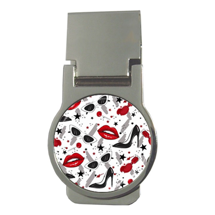 Red Lips Black Heels Pattern Money Clips (Round) 